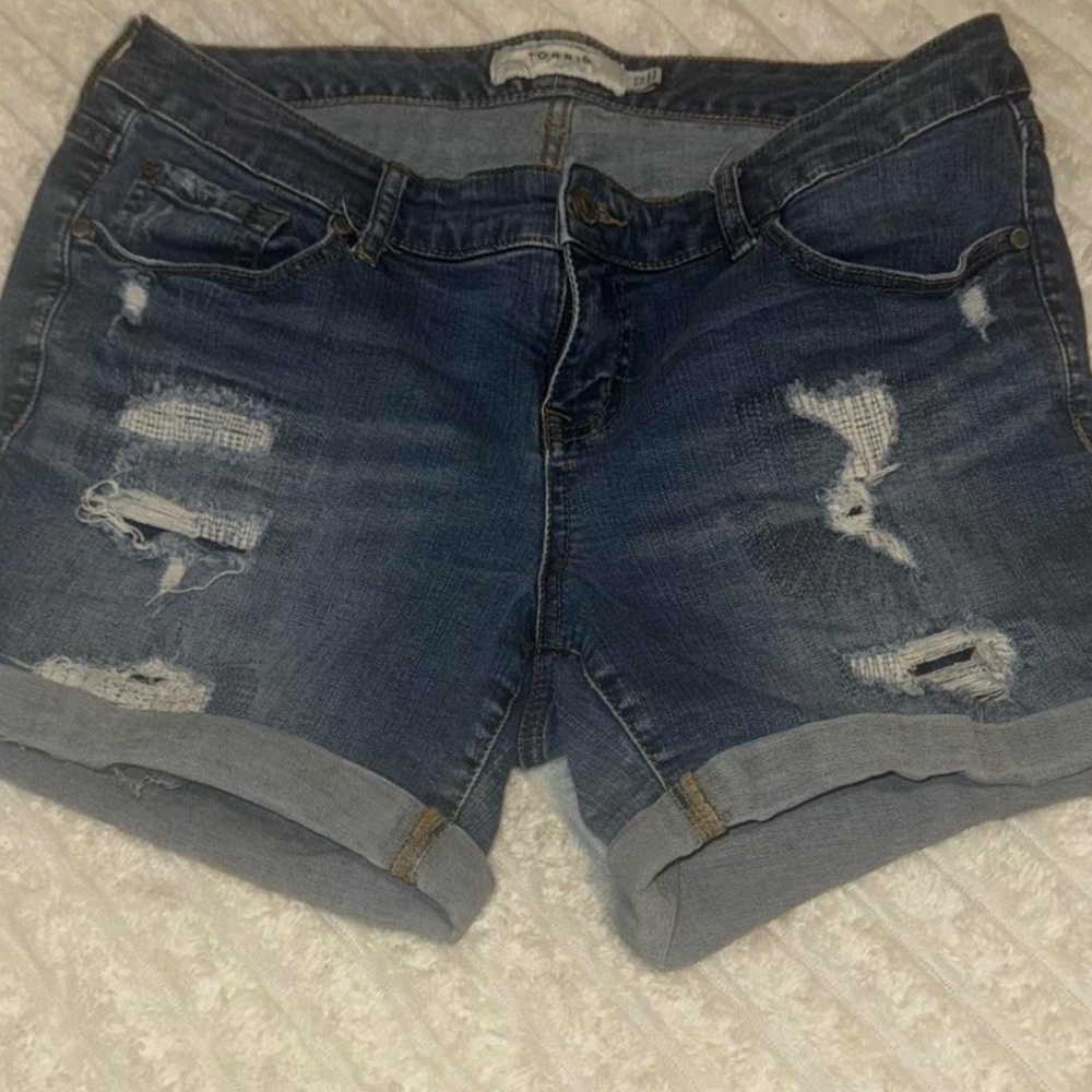Torrid High Rise Distressed Denim Shorts - Blue